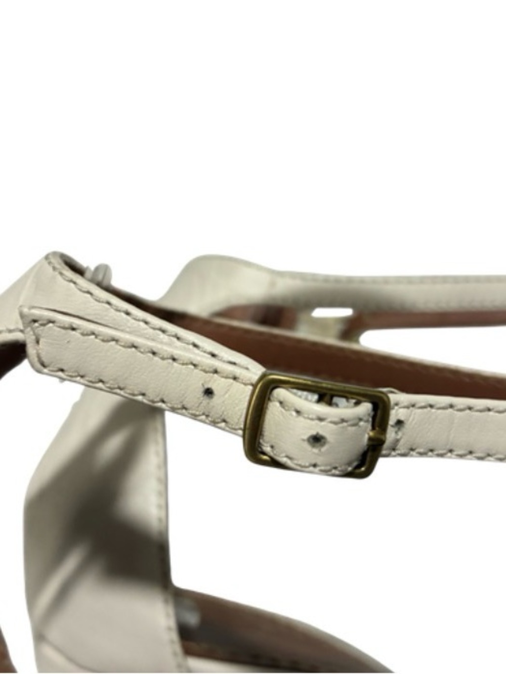 Coach Maya Leather Block Heel Sandal -
Champagne Beige Brass Gold Buckle Size 10 - Picture 10 of 13